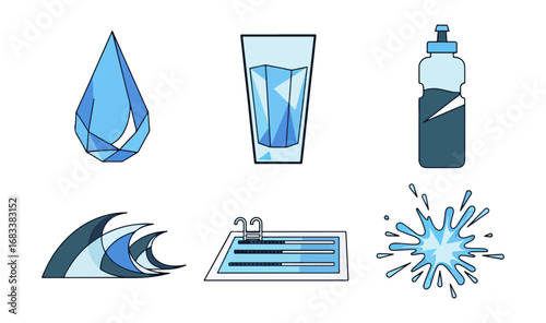 Water icons set illustrations