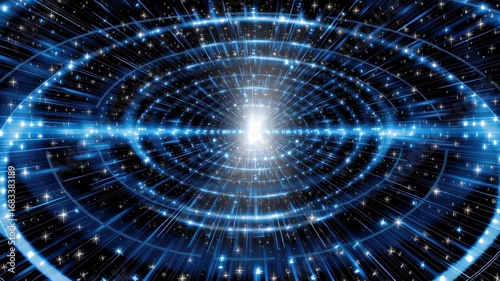 Futuristic Digital Interface with Swirling Blue Light and Starry Effects Creating Cosmic Atmosphere