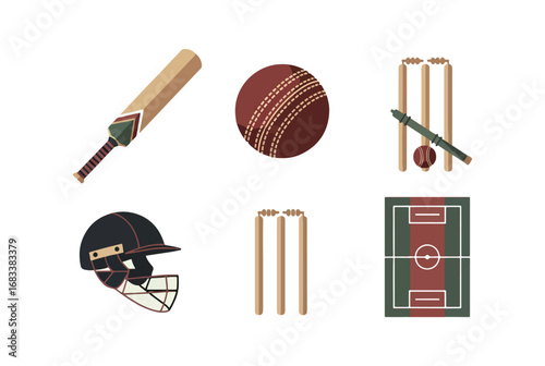 Cricket equipment flat illustration