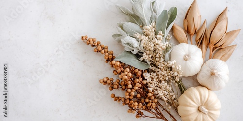 Wallpaper Mural White background with a bunch of flowers and pumpkins Torontodigital.ca