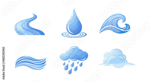 Water and weather icons collection in light blue