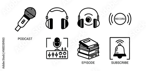 Podcast icons set on black background