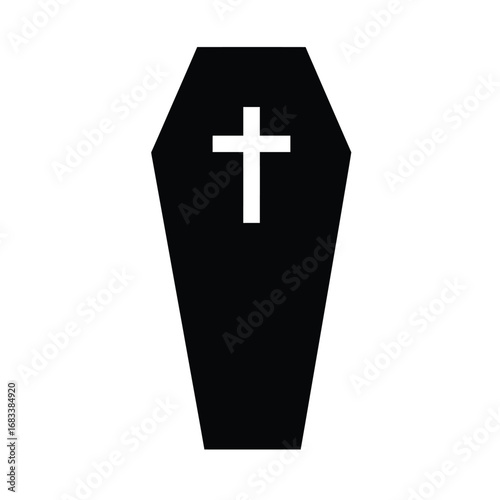Black coffin with white cross religious