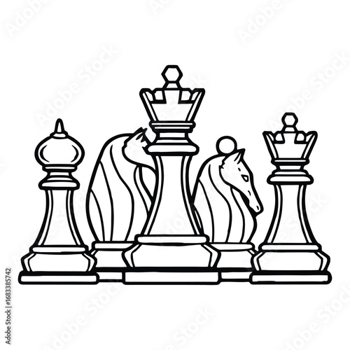Silhouette of chess pieces isolated on a white background