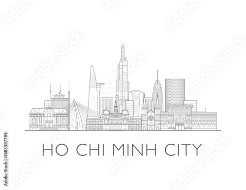 Ho Chi Minh City, Vietnam, cityscape illustration skyline drawing