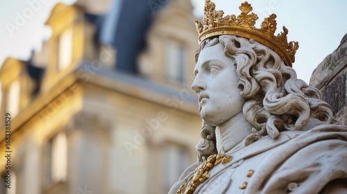 Majestic statue of King Louis XIV at the Palace of Versailles, France