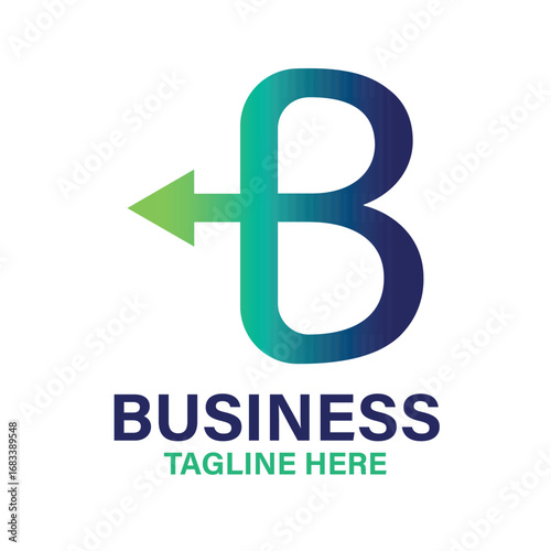 Creative letter B logo design with a green arrow pointing left, ideal for a modern business identity or brand