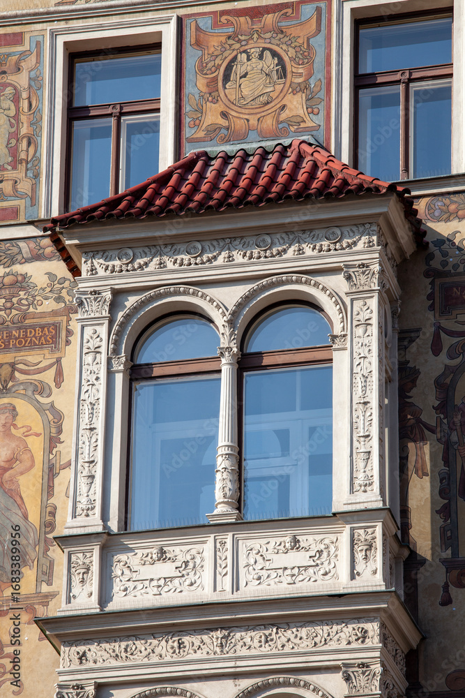 Obraz premium Decorative facade of Neo-Renaissance Wiehl House (Wiehluv dum), Prague, Czech Republic