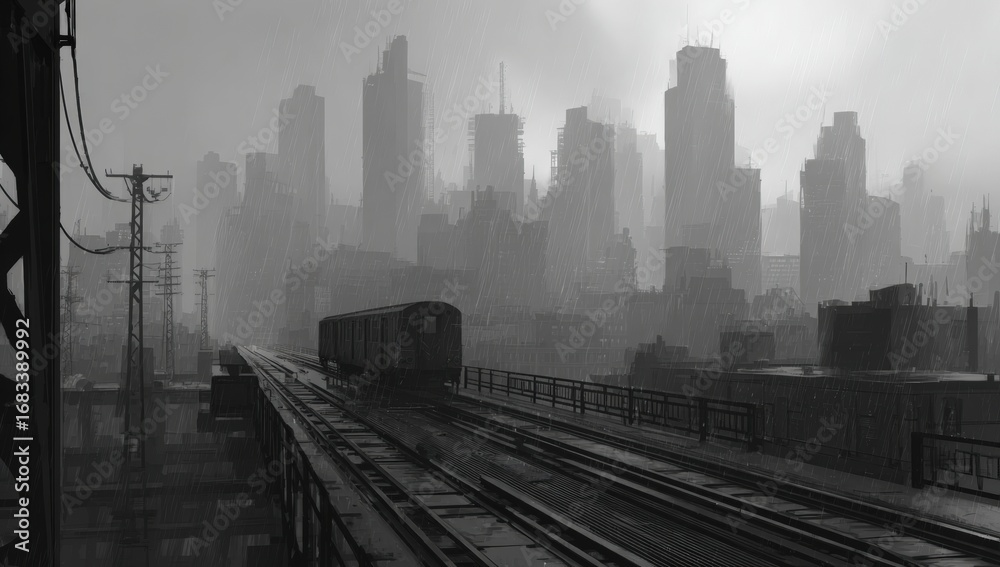 Fototapeta premium A grayscale cityscape, urban decay