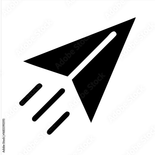 Black paper airplane icon flying with motion lines