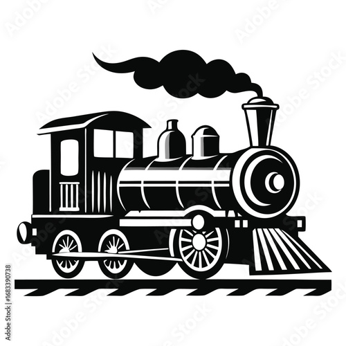 A silhouette of a classic steam train, a nostalgic icon of historical transport and industrial power. A simple, clean, and versatile graphic.