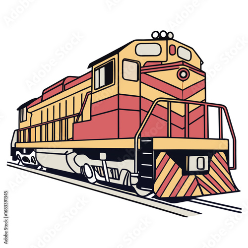 A unique design of a diesel locomotive truck (bogie), a detailed look at the wheel assembly and suspension. Ideal for technical diagrams on train mechanics.