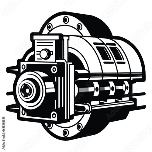 A unique design of an electric train brake system, representing safety, control, and mechanical engineering. Ideal for technical diagrams and railway operation concepts.