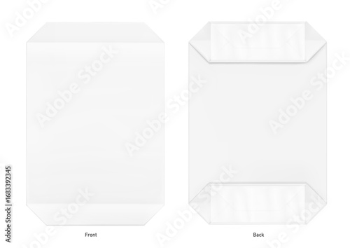 Vertical bag package mockup. Folded view. Vector illustration isolated on white background. Easy to use for presentation your product, idea, promo, design. EPS10.