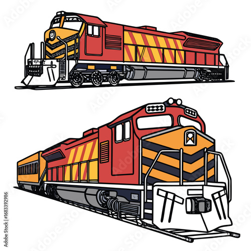 A design of a freight diesel locomotive, a clean and powerful symbol for goods transport and logistics. Ideal for companies in shipping and supply chain management.