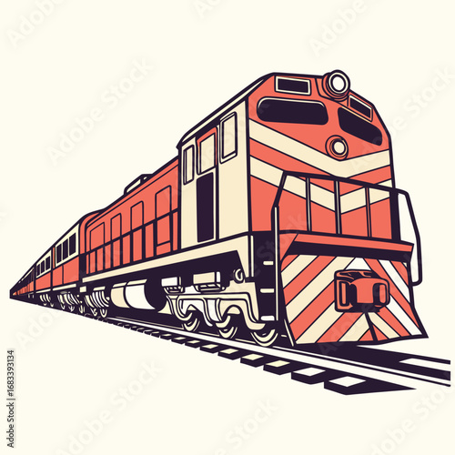 A design of a heavy freight diesel train, showcasing its powerful and functional form. Use for a wide range of industrial and logistical concepts.