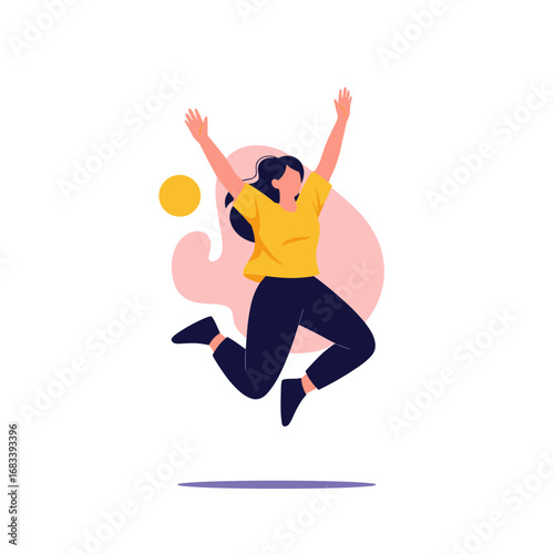 A joyful person experiencing a moment of pure elation and celebration jumping high in the air