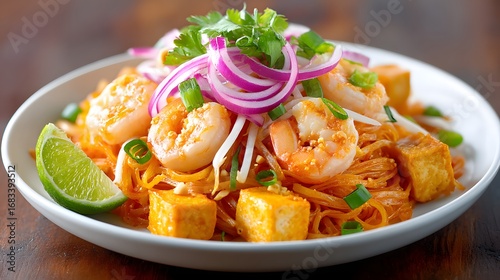 Delicious Shrimp Pad Thai with Tofu and Fresh Vegetables