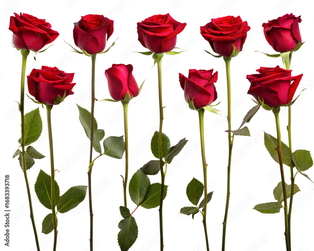 Obraz premium set of isolated red rose flowers. Created with Generative AI