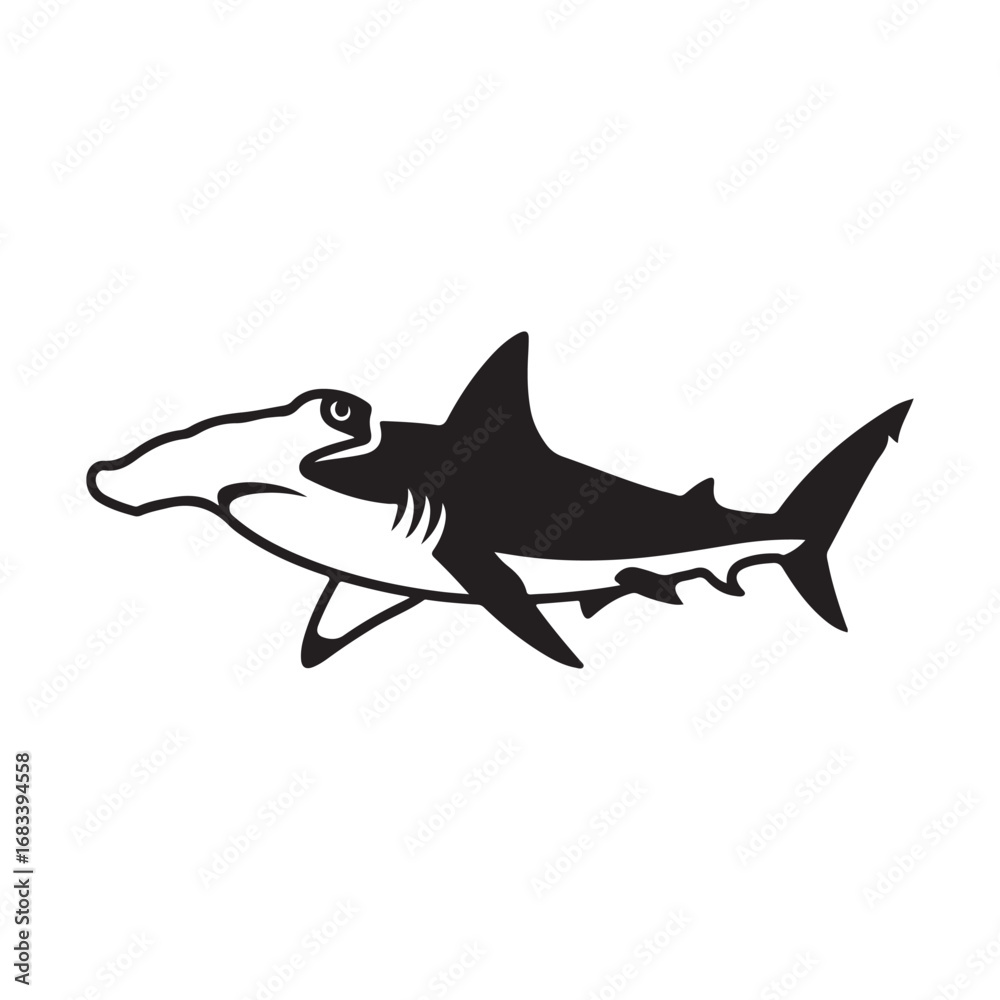 Obraz premium Modern Stylized Hammerhead Shark Illustration in Black and White