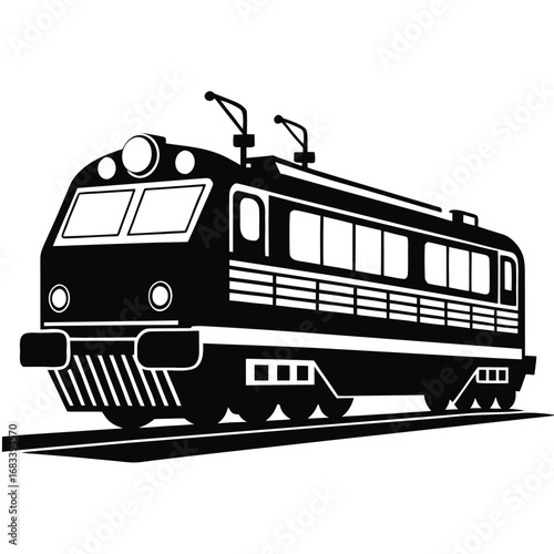 A silhouette of a modern electric locomotive, representing clean energy, power, and high-tech rail transport. A sleek and versatile icon.