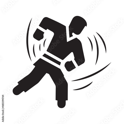 Dynamic Black Silhouette of Martial Artist in Action with Motion Lines