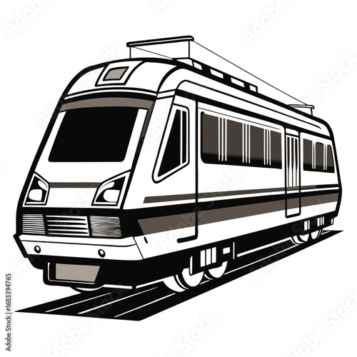 A unique design of a modern electric train cab, focusing on the driver's station and control panel. Ideal for projects on railway operations or technical training.