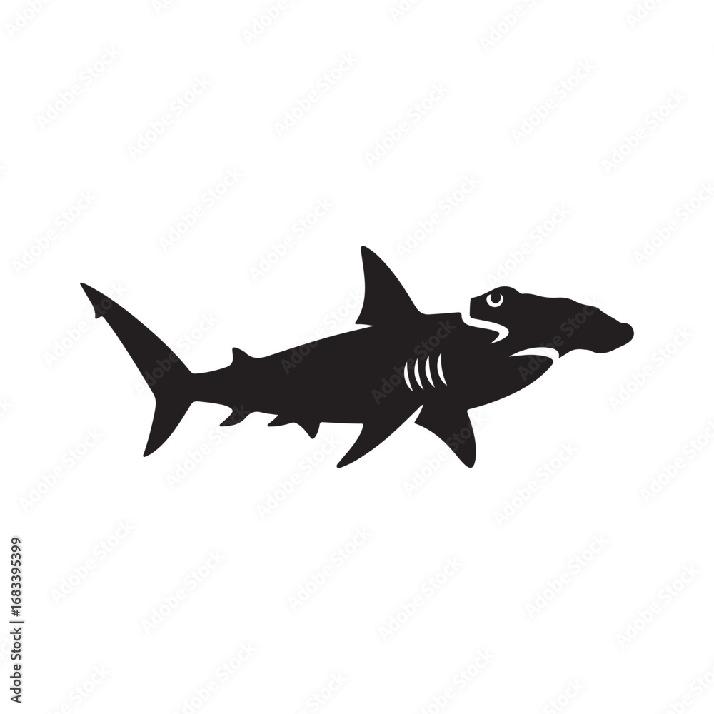 Fototapeta premium Black Hammerhead Shark Silhouette Isolated on White Background