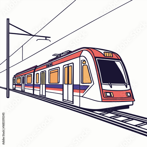 A design of a modern fast train, showcasing a sleek and powerful form. Use for a wide range of applications that need to convey speed and modernity.