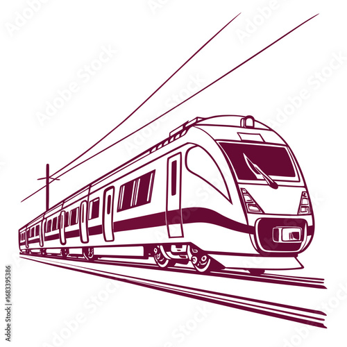 A silhouette of a modern fast train, symbolizing speed, aerodynamics, and efficiency. A clean, simple icon for a variety of transportation and technology themes.