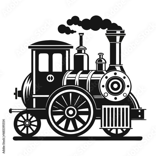 A unique design of an old-fashioned steam engine, a classic representation of a historical era and the golden age of rail travel. Perfect for historical, educational, and nostalgic themes.