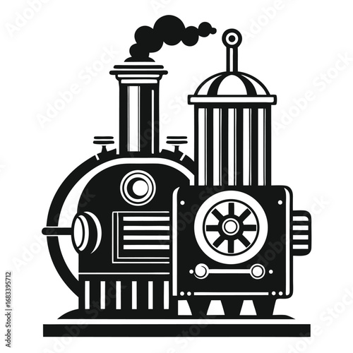 A unique design of a steam engine boiler, the central component for generating steam and power. Suitable for detailed technical diagrams and historical illustrations.