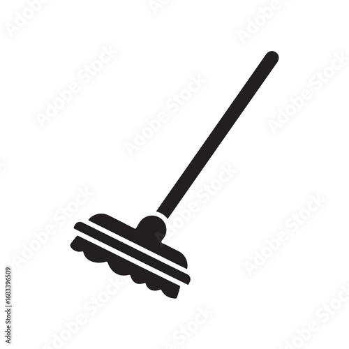 Simple Black Silhouette Icon of a Cleaning Broom or Mop