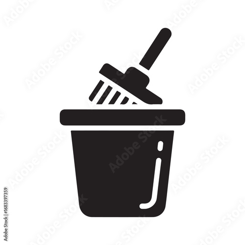 Black Icon of a Scrub Brush Dipped into a Cleaning Bucket