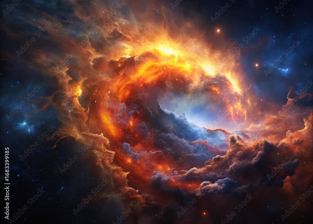 Obraz premium Cosmic Nebula with Fiery Plasma Outflow