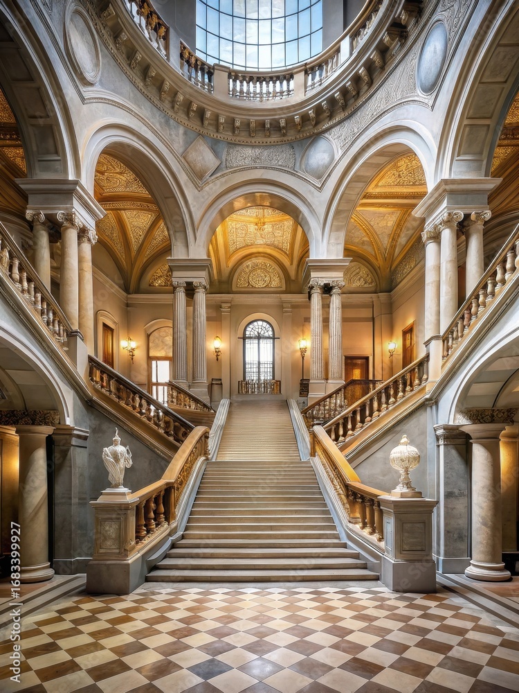 Obraz premium Grand staircase in Louisiana State Capitol Building with intricate moldings and carvings