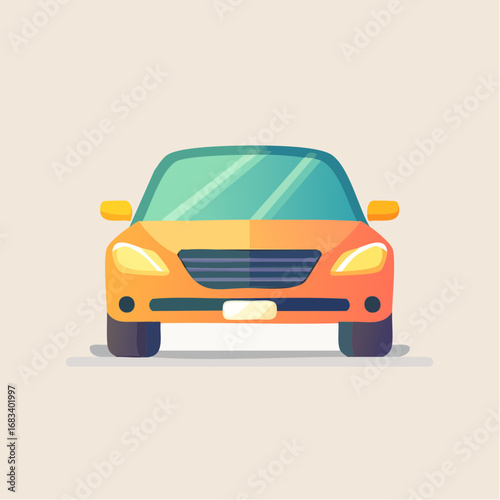 Modern orange sedan car front view illustration in a flat vector style for transportation and automotive design concepts