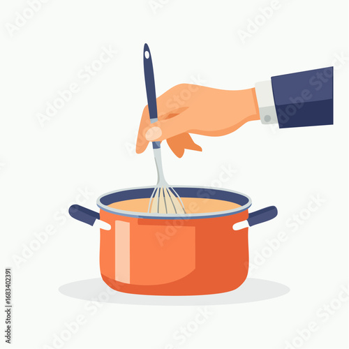 Hand Whisking Sauce In Orange Pot