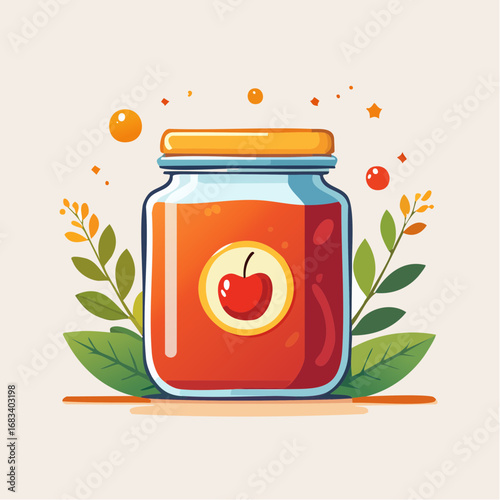 Cute Cartoon Glass Jar Of Apple Jam