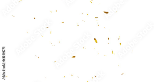 Falling isolated Gold Confetti. Glitter celebration PNG, Falling shiny gold confetti overlay on transparent background. 3d Rendering Transparent Confeti. Glossy golden festive tinsel. party, holiday, 