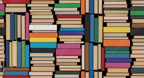 Colorful Array of Books Stored on Shelves in a Bookstore or Library
