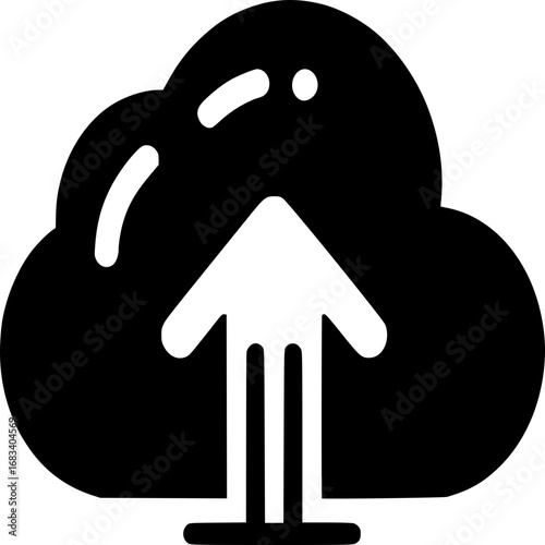 Cloud Upload Icon: A simple icon representing cloud uploading, a visual guide for technology. The monochrome design emphasizes clarity and modern technology.
