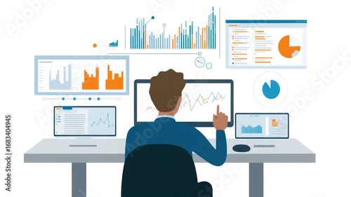 Businessperson analyzing multiple data dashboards