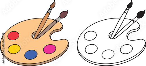 A Painter's Palette and Brushes Vector Illustration