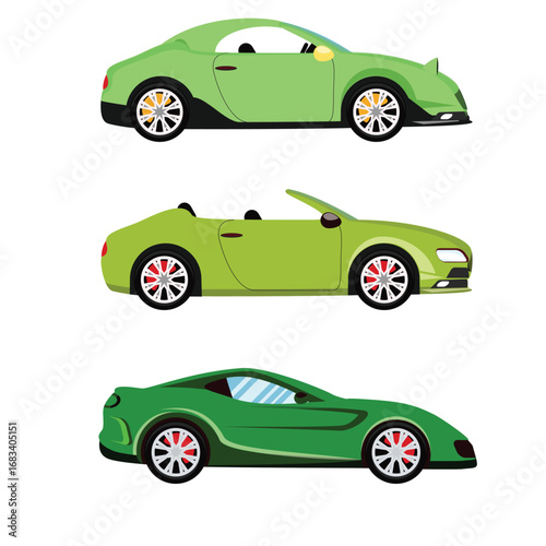flat vector of a green sports car seen from the side