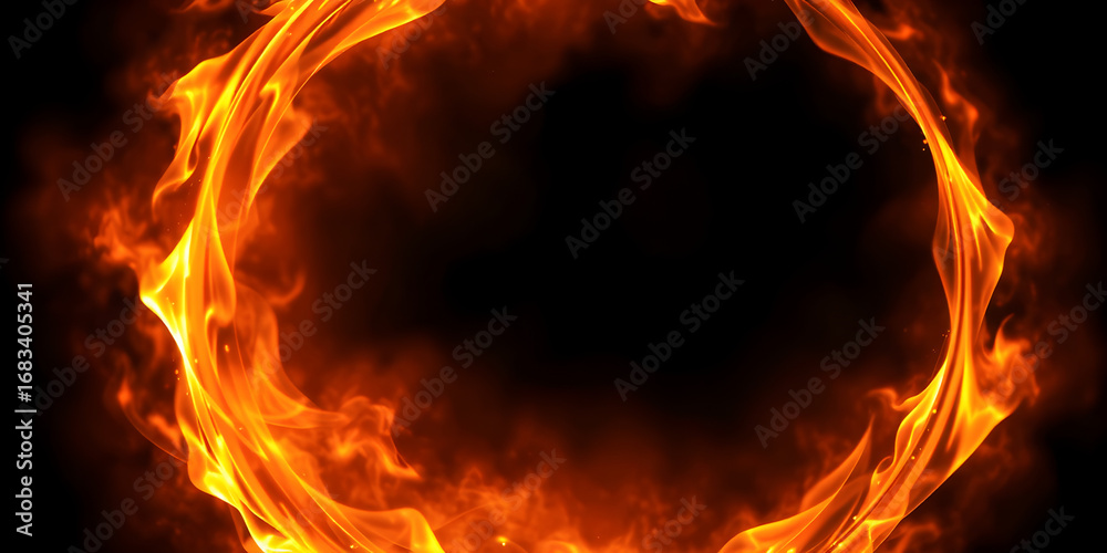 Fototapeta premium HOT OFFER. Burning abstract seamless loop circle animated frame on transparent background (Alpha Channel). Dynamic fire rounded line border animation. Text box outline. Design element. Layout template