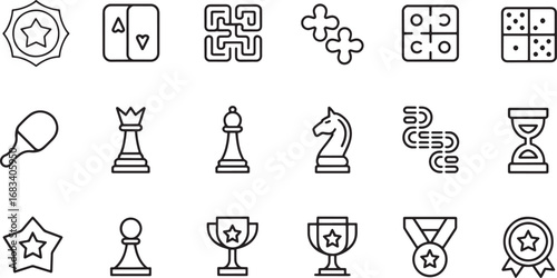 Board Game Vector Icon Set | Adjustable Line Weight | Chess, Dice, Trophy, Star, Medal, Recreation, Leisure, Games