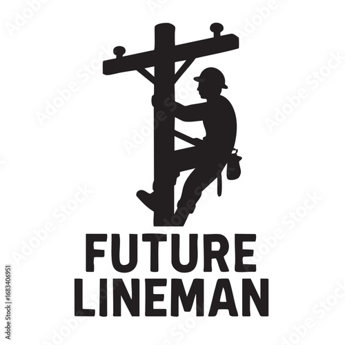 Silhouette of a lineman climbing a utility pole with the words future lineman below