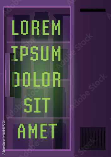 Selling vending machine with empty shelves, smart city snacks machine automated device flat vector icon