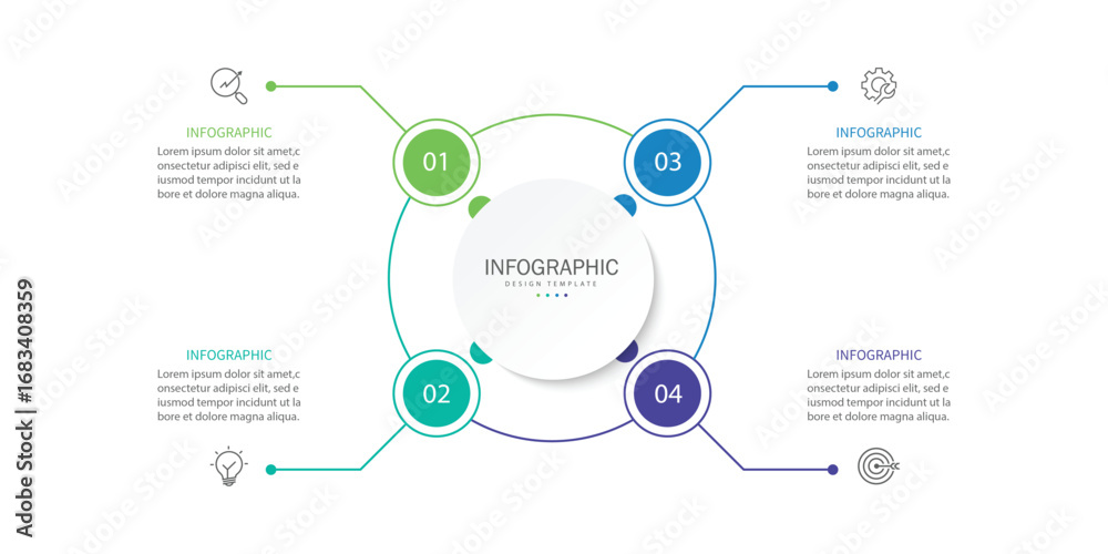 Vector infographic label design with circle infographic template design and 4 options or steps.